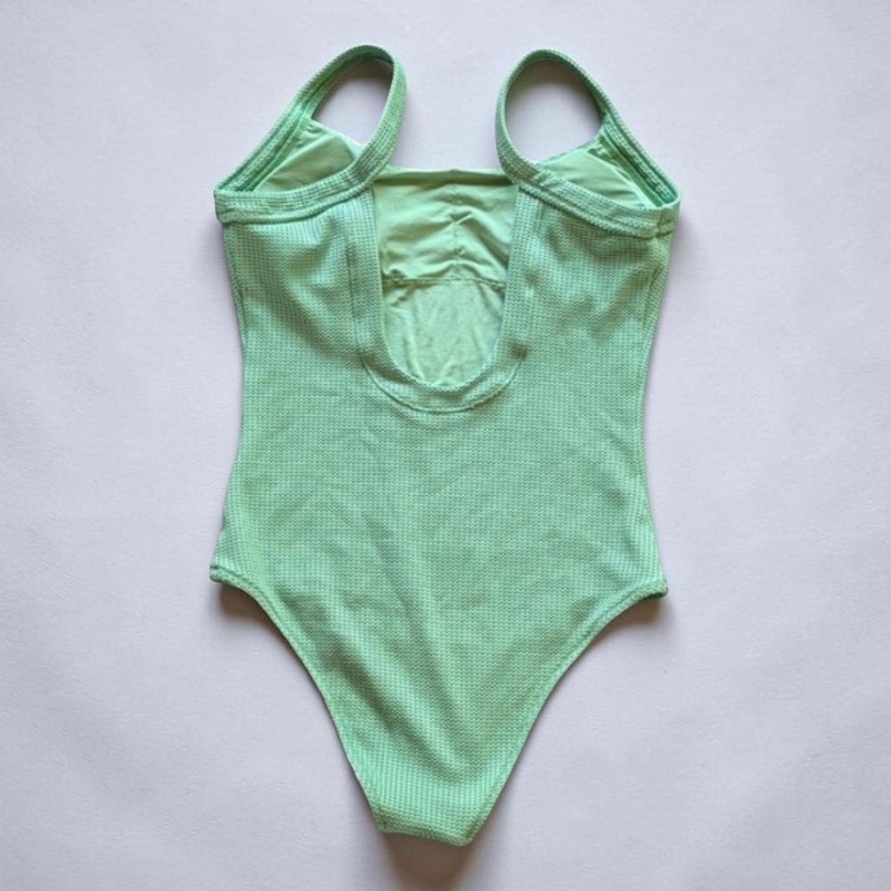 Aerie Scoop Back Textured Waffle Knit One Piece Swimsuit Sz M - Picture 4 of 8